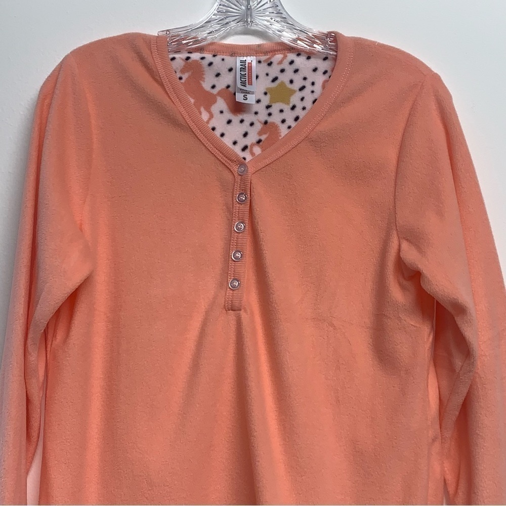 Arctic Trail Sleep Top Sz Small Pastel Orange Unicorn Lined Buttons Long Sleeve
